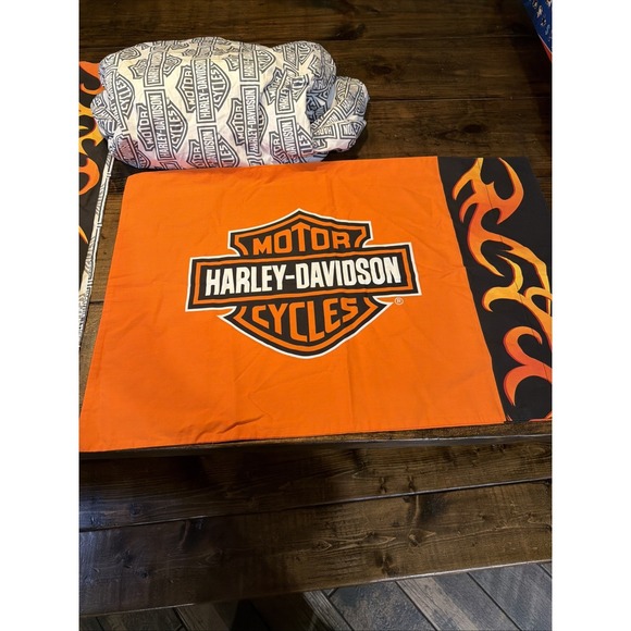 Harley Davidson Twin Sheet Set Flat/ Fitted Flames Logo Motorcycle Bedding - Picture 6 of 12